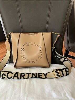 Stella McCartney Tan Beige Logo Perforated Crossbody Bag with Branded Strap